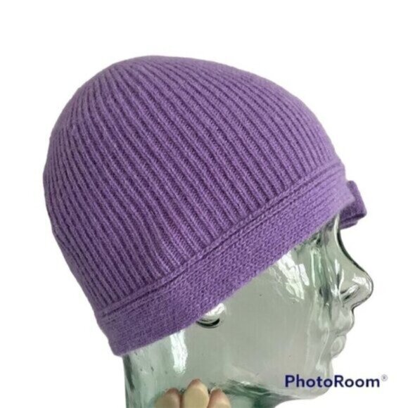 Portolano Purple Lambswool Angora Ribbed Knit Bow Beanie - new with tags! - Picture 2 of 7